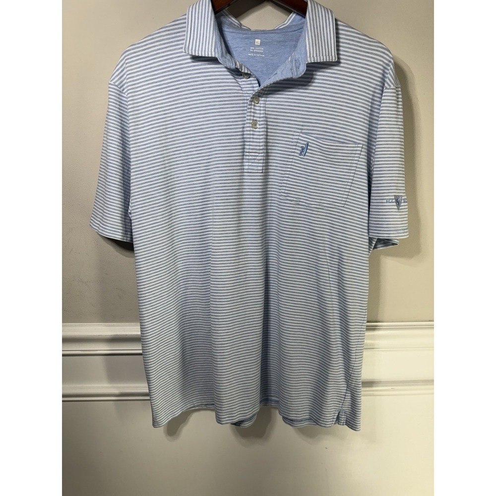 Johnnie-O Polo Shirt XL Blue Striped Stretch Performance Golf Mens